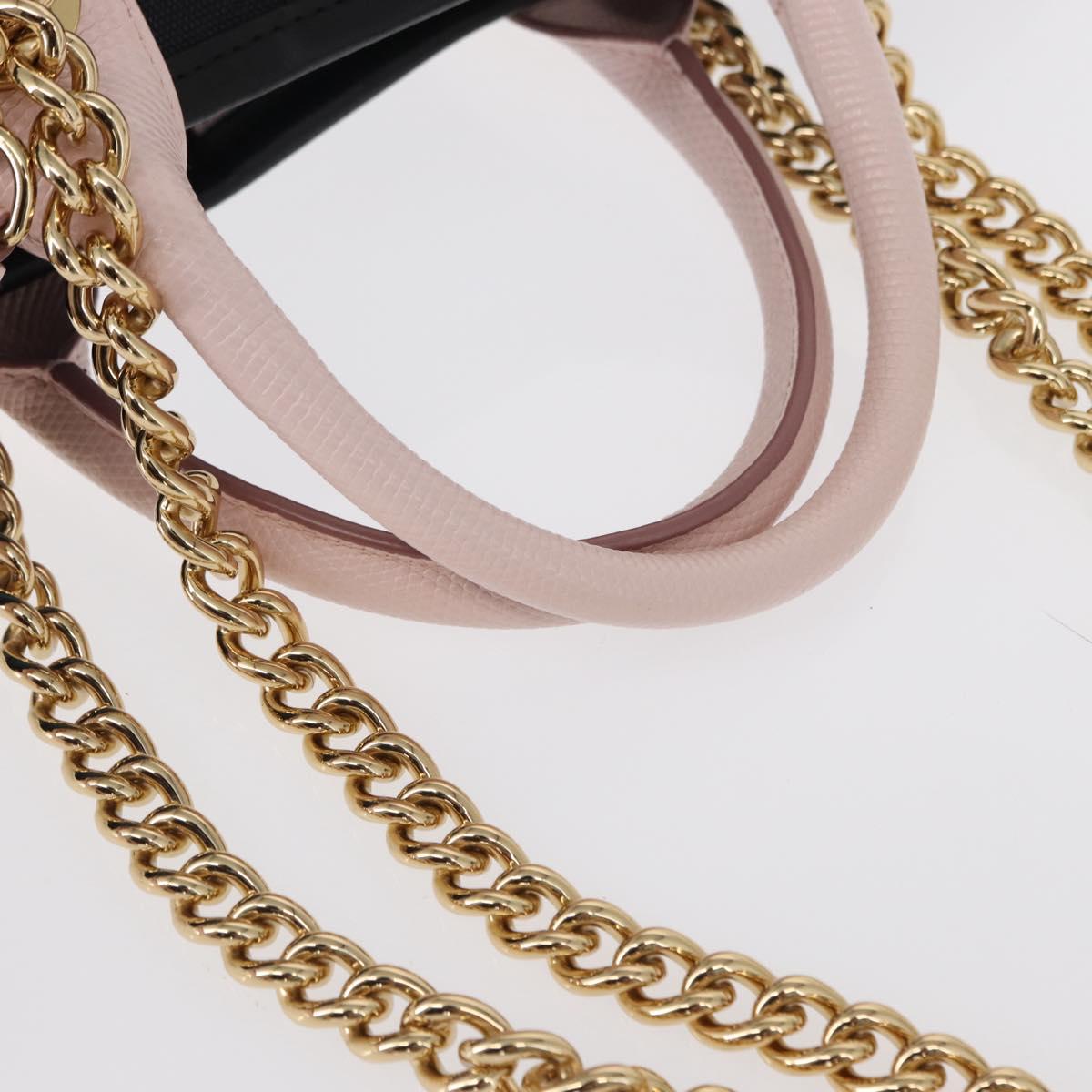 DOLCE&GABBANA CAPRI Hand Bag Canvas 2way Pink Gold Auth 149678