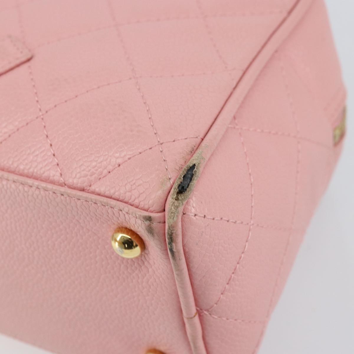 CHANEL Matelasse COCO Mark Hand Bag Caviar Skin Pink Gold CC Auth 149681
