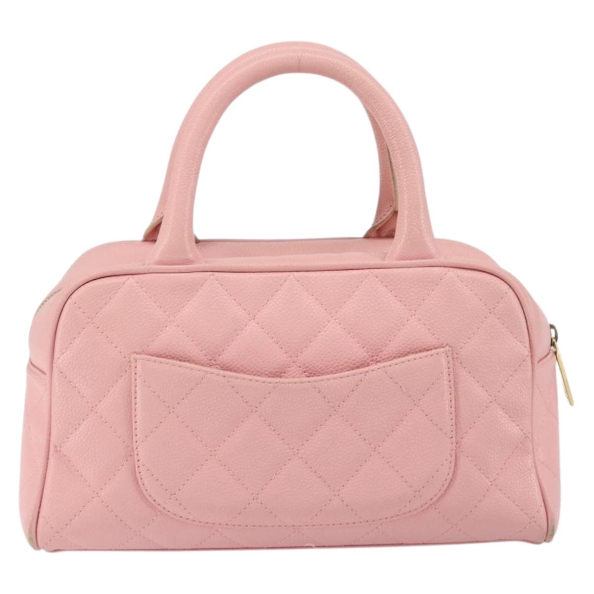 CHANEL Matelasse COCO Mark Hand Bag Caviar Skin Pink Gold CC Auth 149681