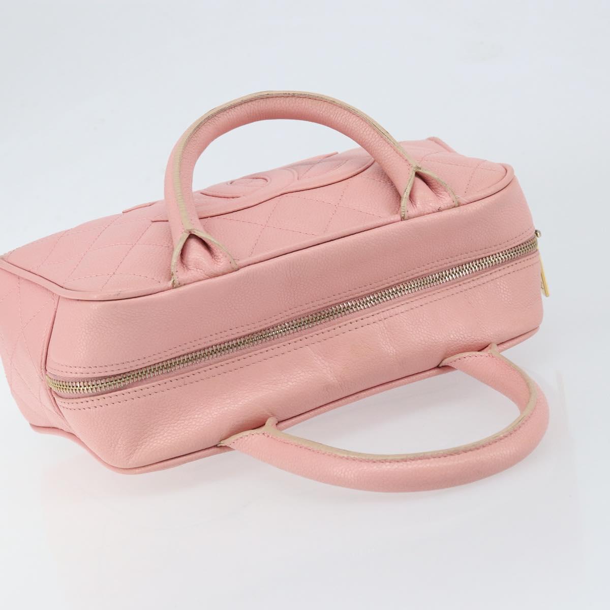 CHANEL Matelasse COCO Mark Hand Bag Caviar Skin Pink Gold CC Auth 149681