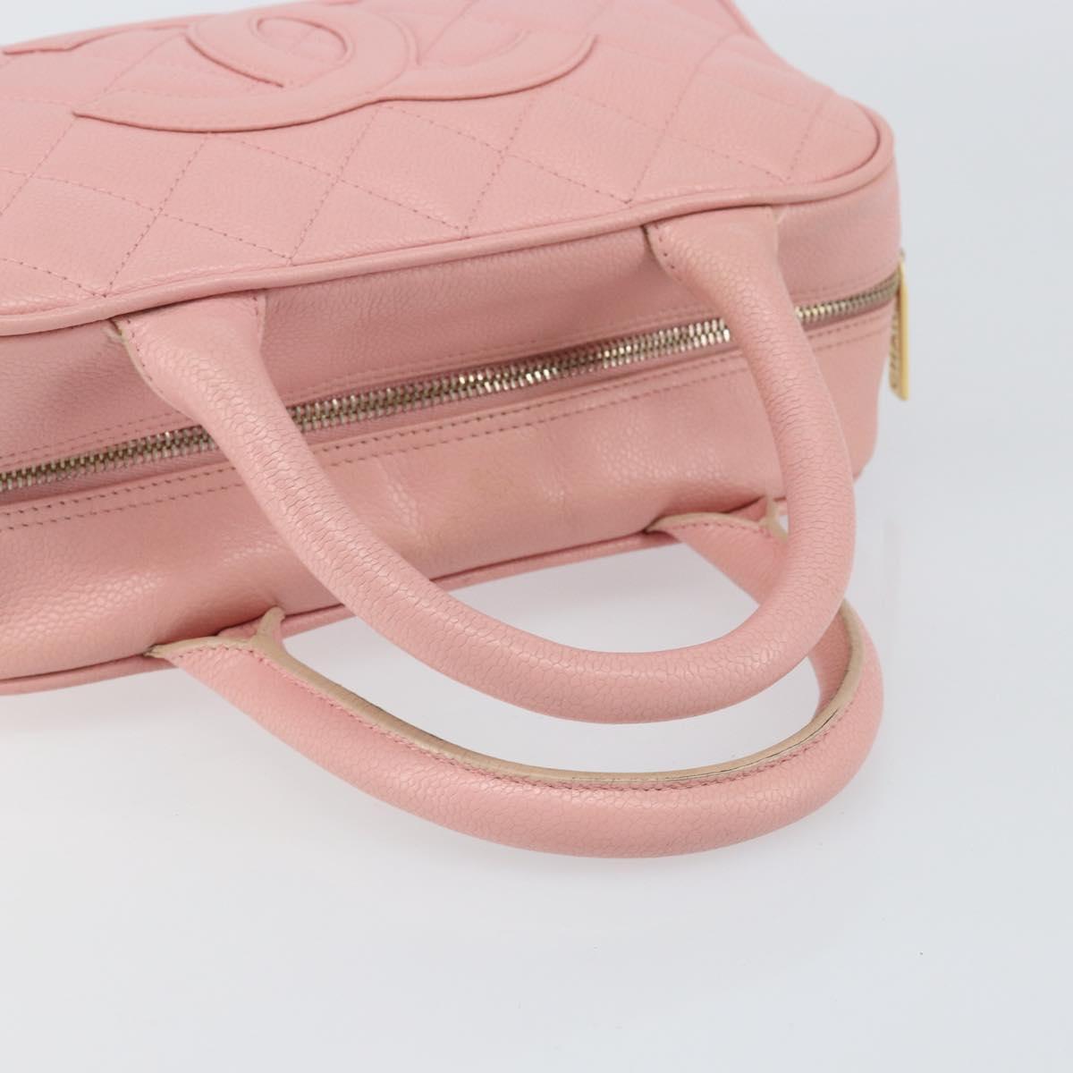 CHANEL Matelasse COCO Mark Hand Bag Caviar Skin Pink Gold CC Auth 149681