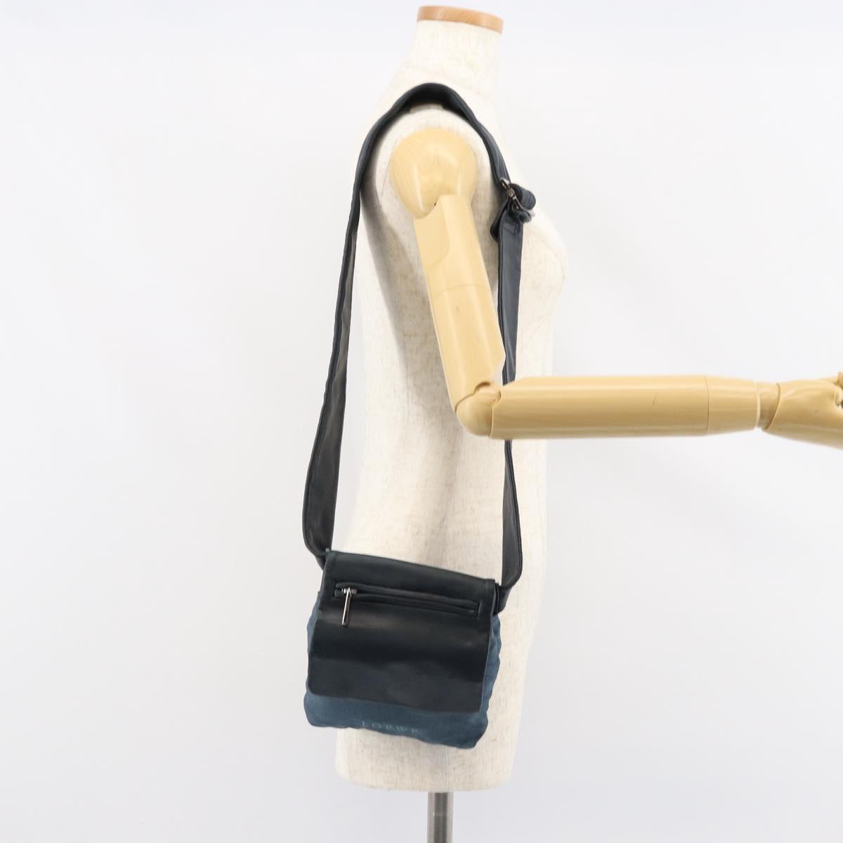 LOEWE Waist Bag Leather Navy Silver Auth 149698