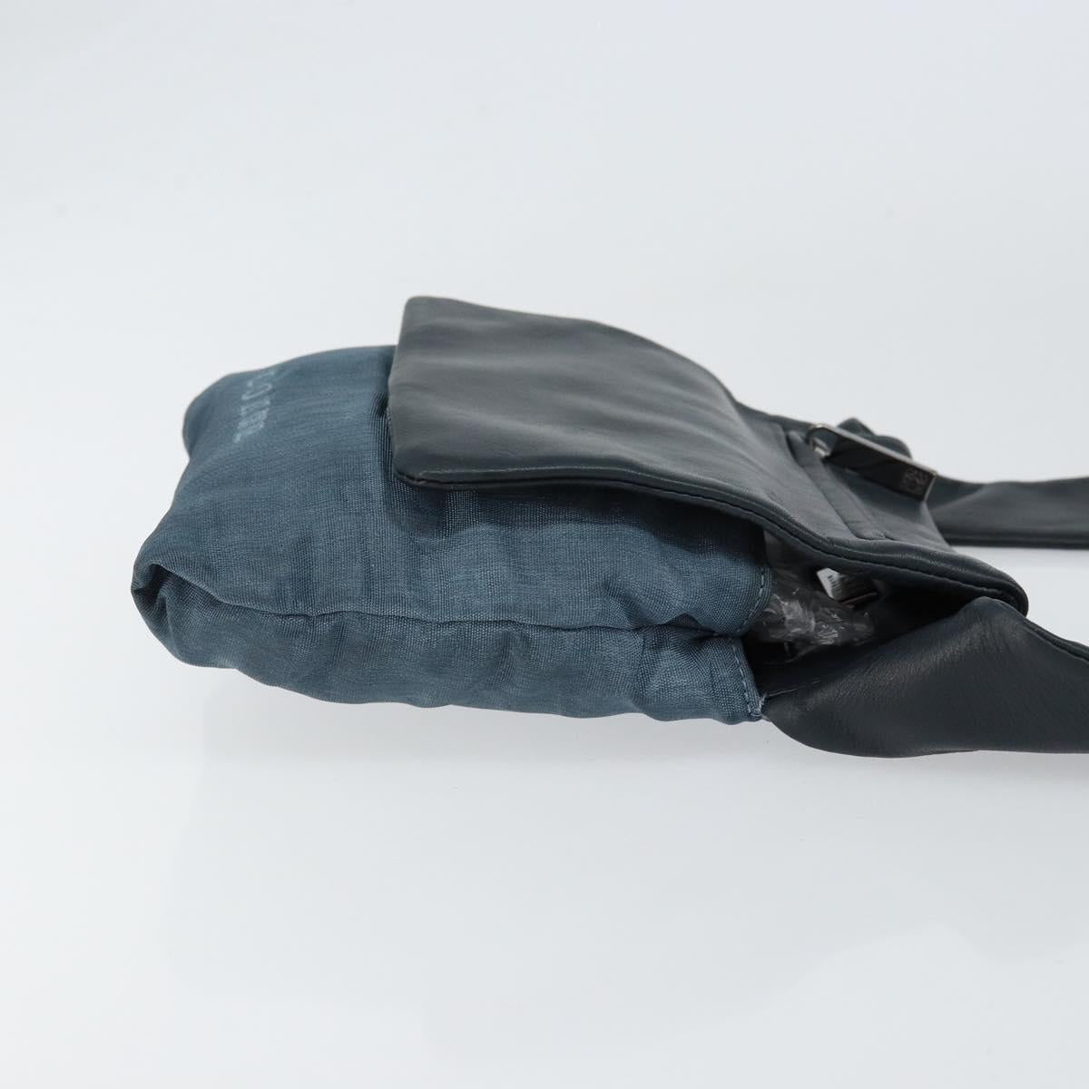 LOEWE Waist Bag Leather Navy Silver Auth 149698