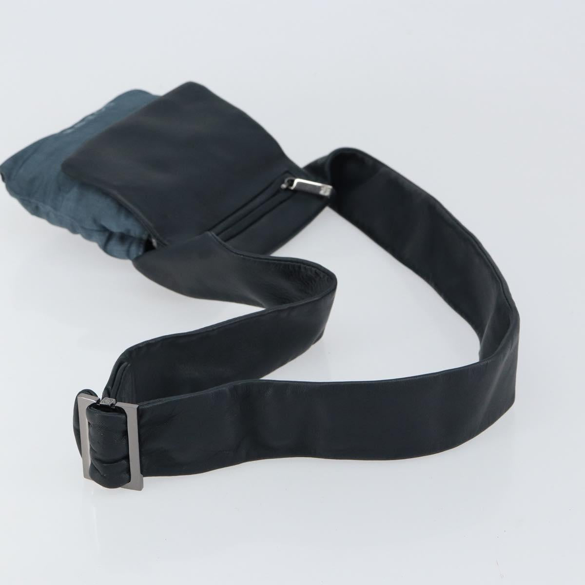 LOEWE Waist Bag Leather Navy Silver Auth 149698