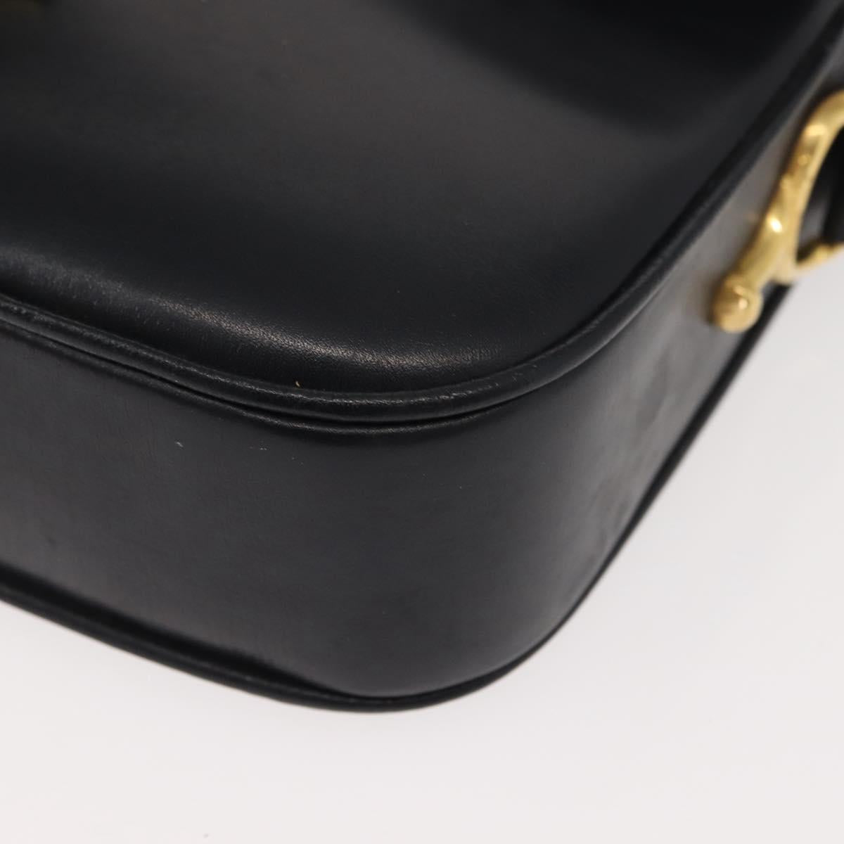 CELINE Shoulder Bag Leather Vintage Navy Gold Auth 149702