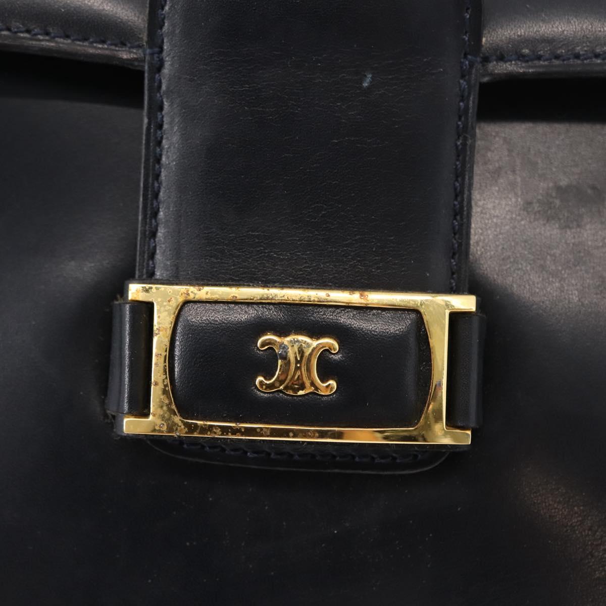 CELINE Shoulder Bag Leather Vintage Navy Gold Auth 149702