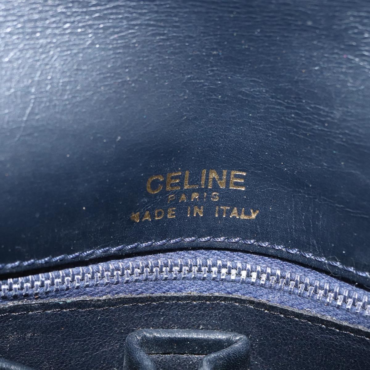 CELINE Shoulder Bag Leather Vintage Navy Gold Auth 149702