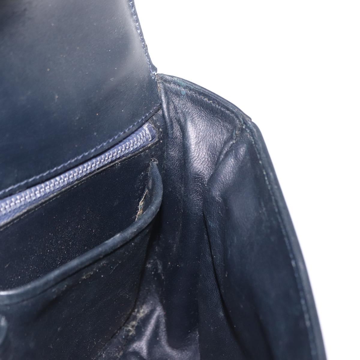 CELINE Shoulder Bag Leather Vintage Navy Gold Auth 149702