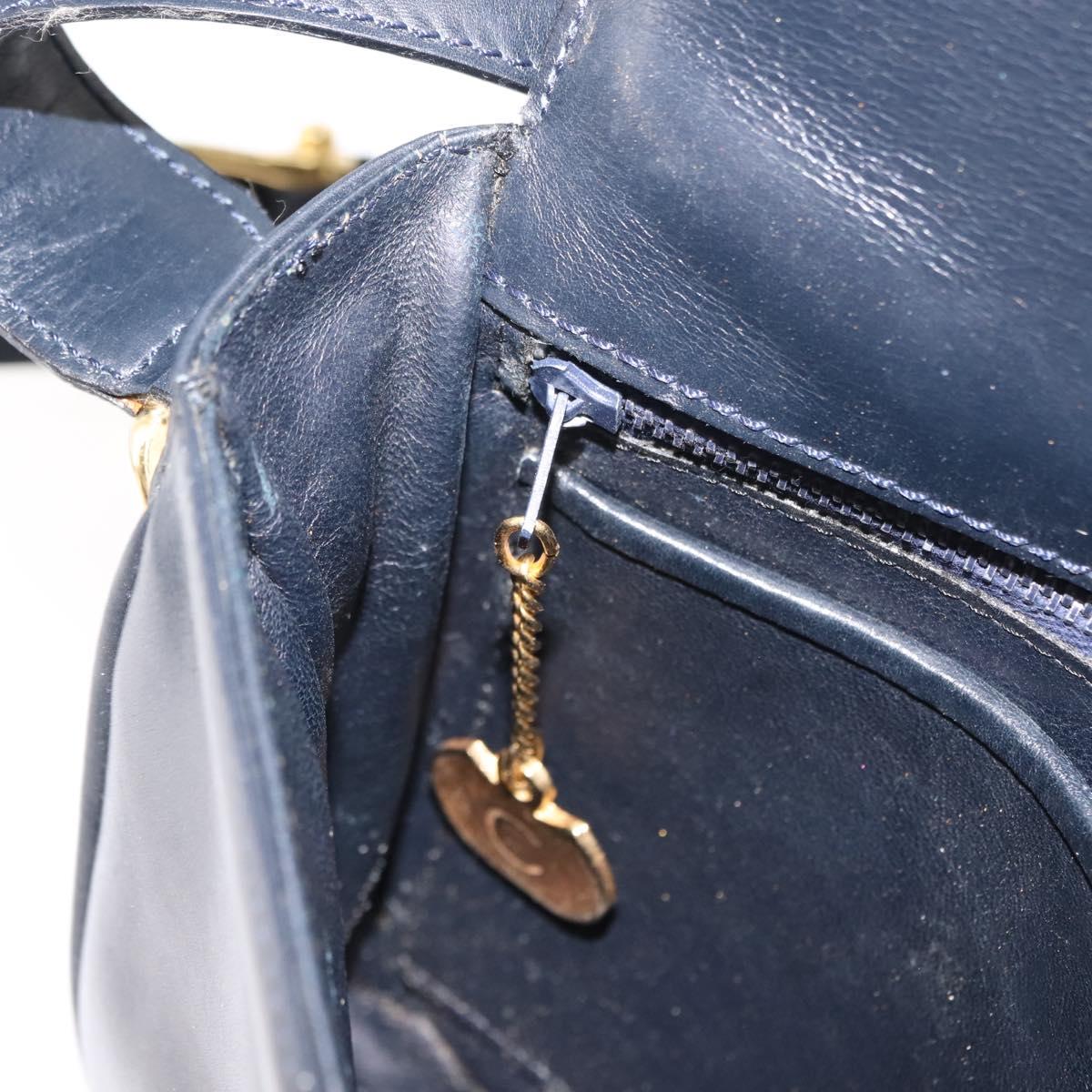 CELINE Shoulder Bag Leather Vintage Navy Gold Auth 149702