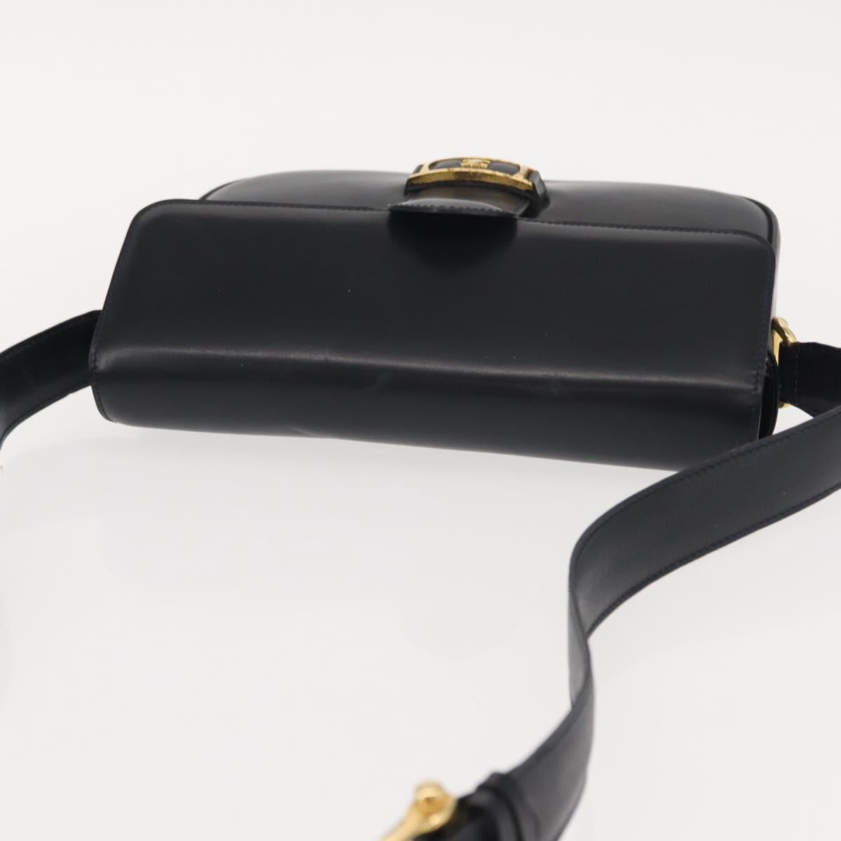 CELINE Shoulder Bag Leather Vintage Navy Gold Auth 149702