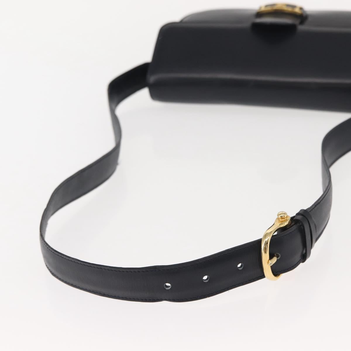 CELINE Shoulder Bag Leather Vintage Navy Gold Auth 149702