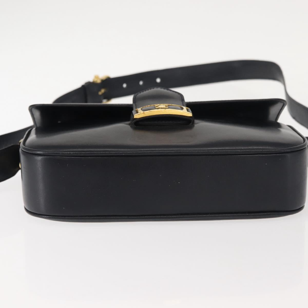 CELINE Shoulder Bag Leather Vintage Navy Gold Auth 149702