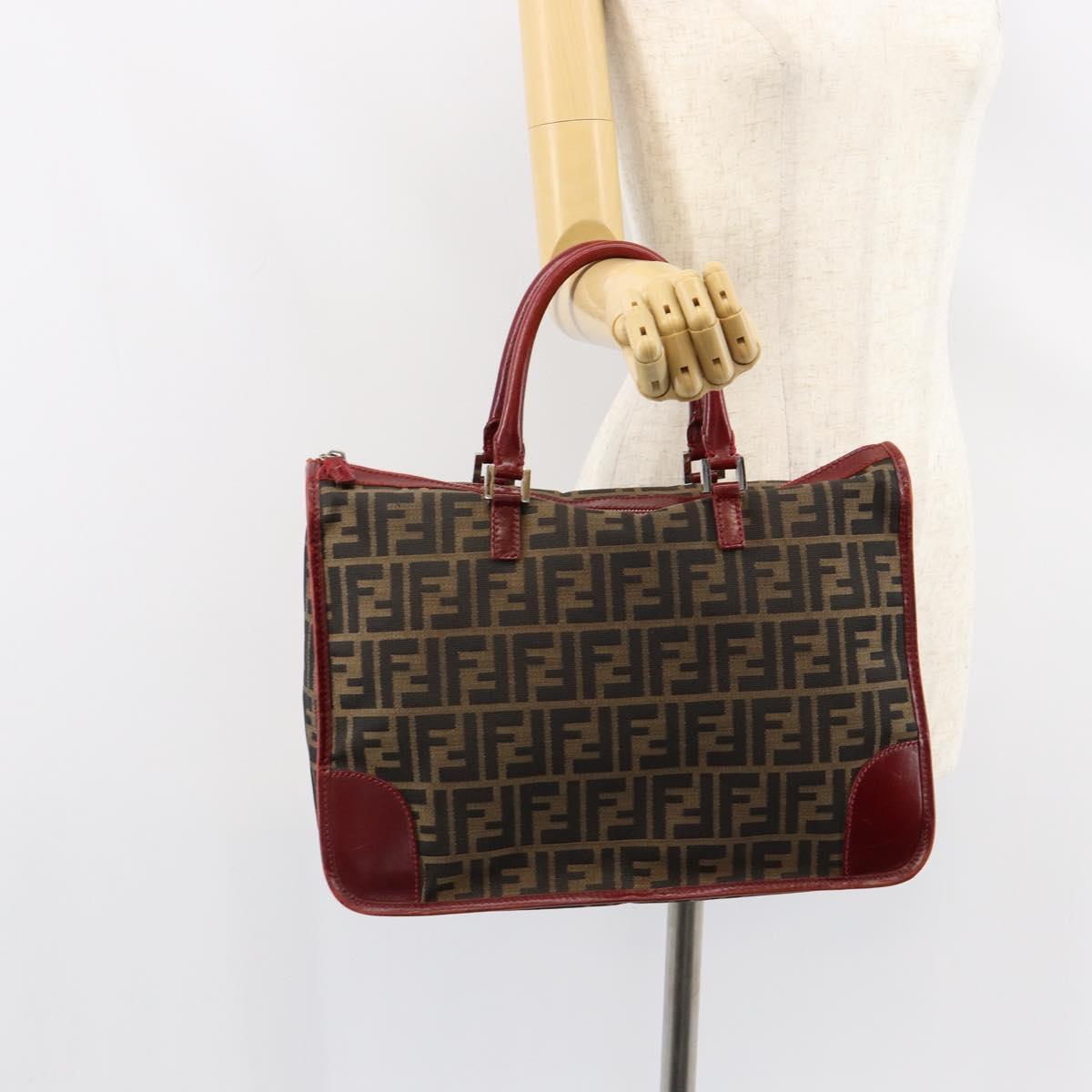 FENDI Zucca Canvas Hand Bag Black Brown Auth 149704