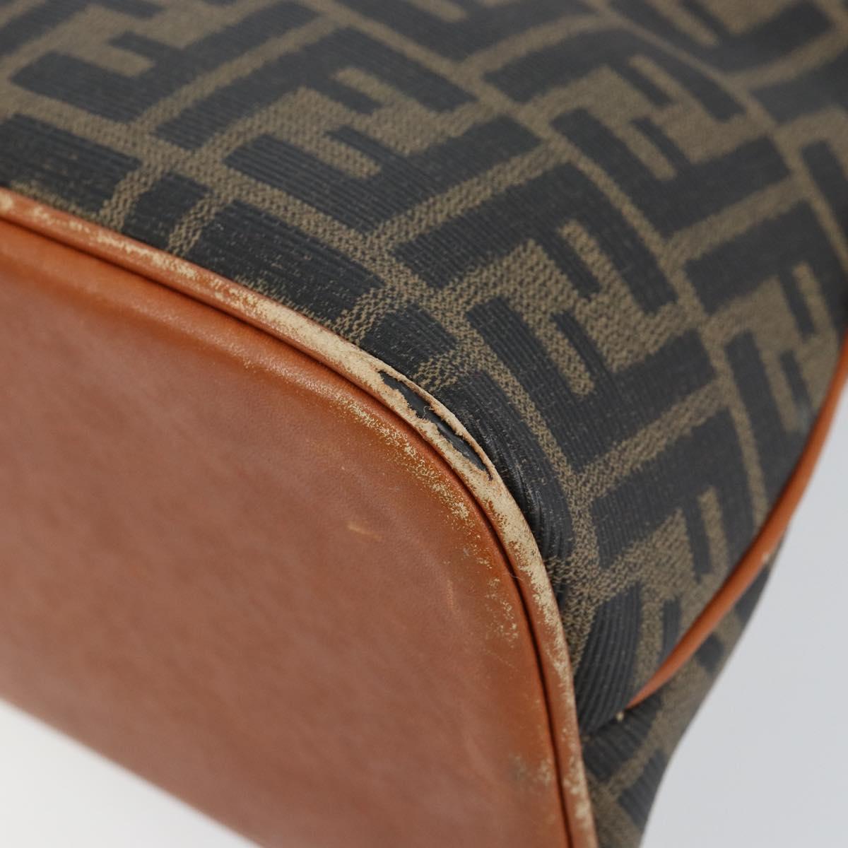 FENDI Zucca Canvas Hand Bag PVC Vintage Black Brown gold Auth 149705