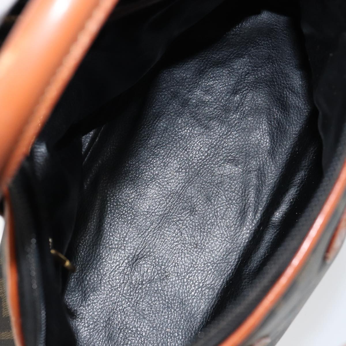 FENDI Zucca Canvas Hand Bag PVC Vintage Black Brown gold Auth 149705