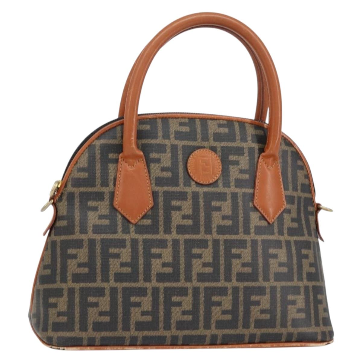 FENDI Zucca Canvas Hand Bag PVC Vintage Black Brown gold Auth 149705