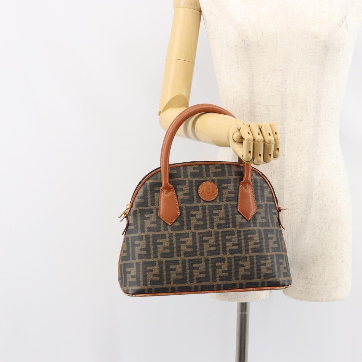FENDI Zucca Canvas Hand Bag PVC Vintage Black Brown gold Auth 149705