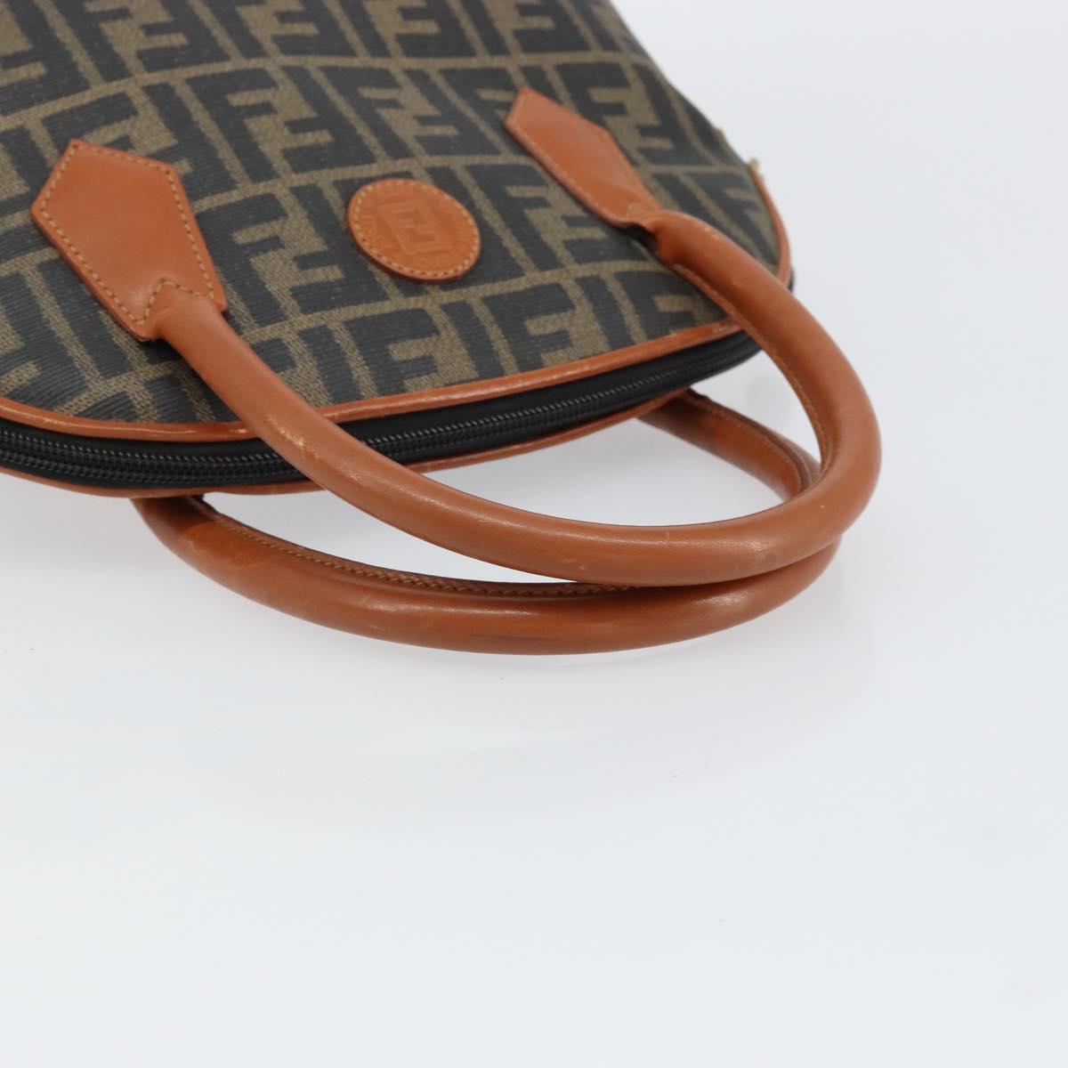 FENDI Zucca Canvas Hand Bag PVC Vintage Black Brown gold Auth 149705
