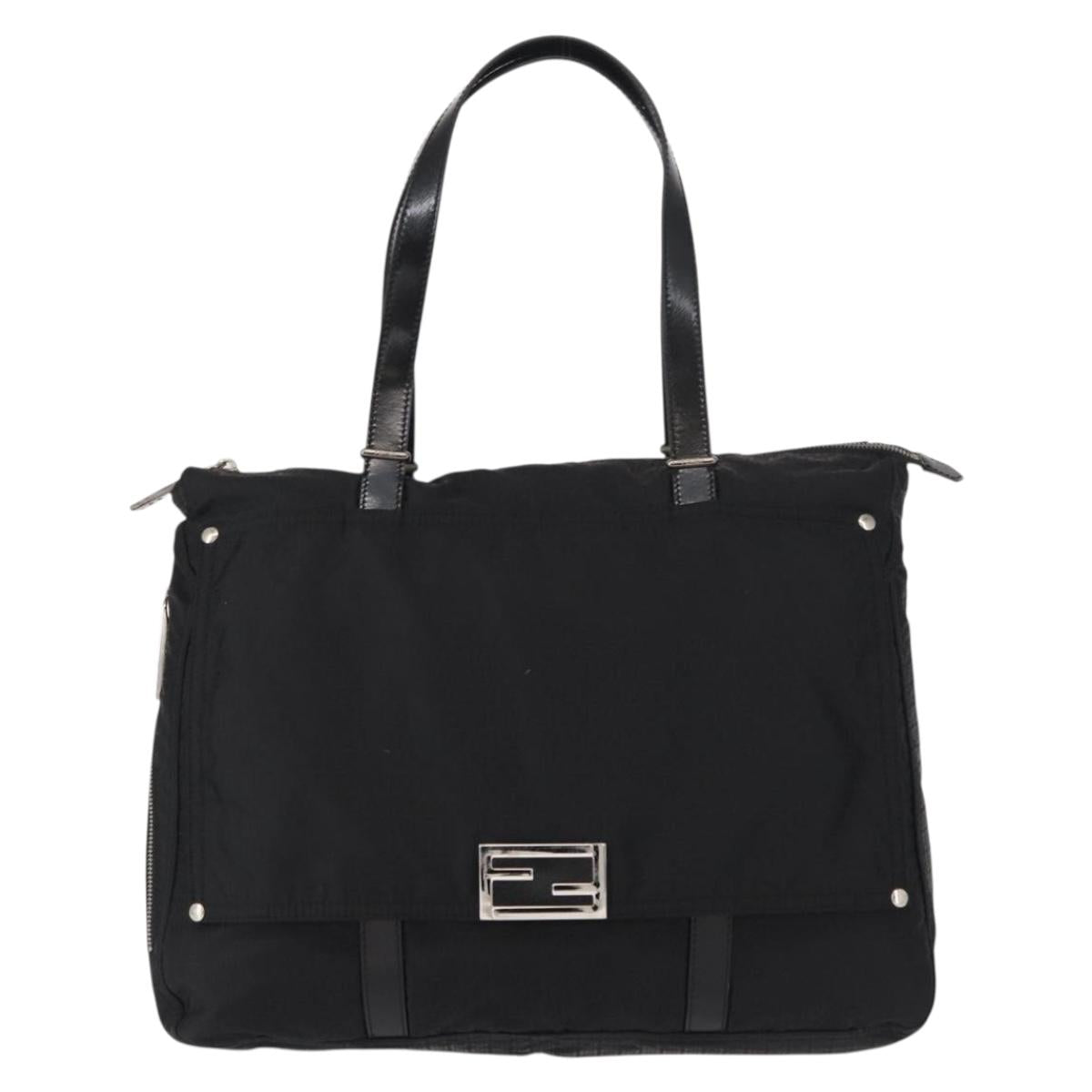 FENDI Zucchino Canvas Tote Bag Black Silver Auth 149710
