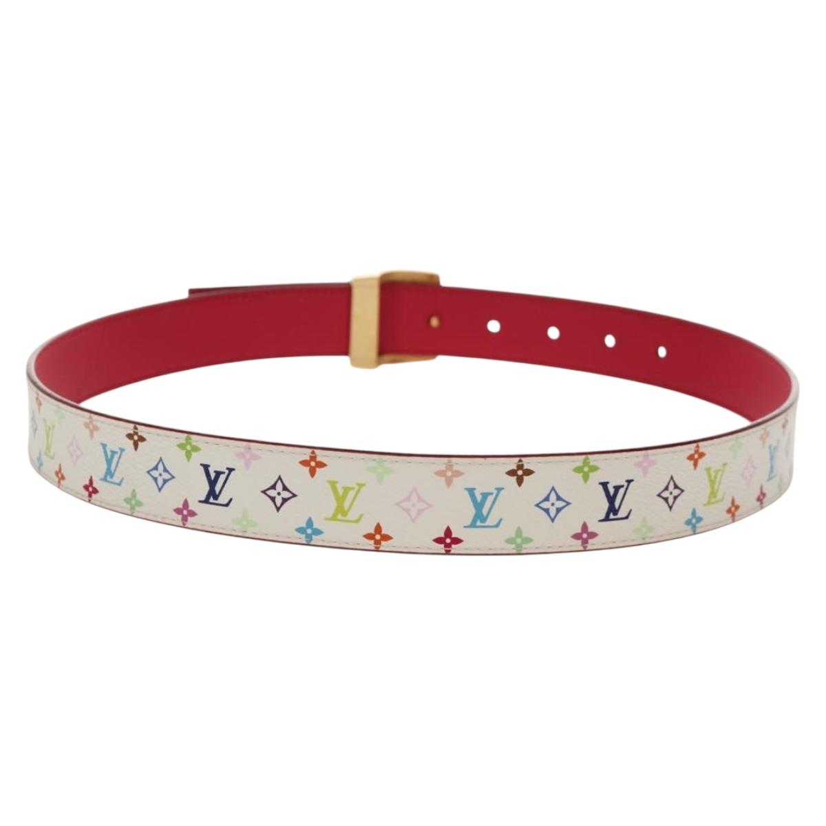 LOUIS VUITTON Multicolor Ceinture Carre Belt White M9682 LV Auth 149716V