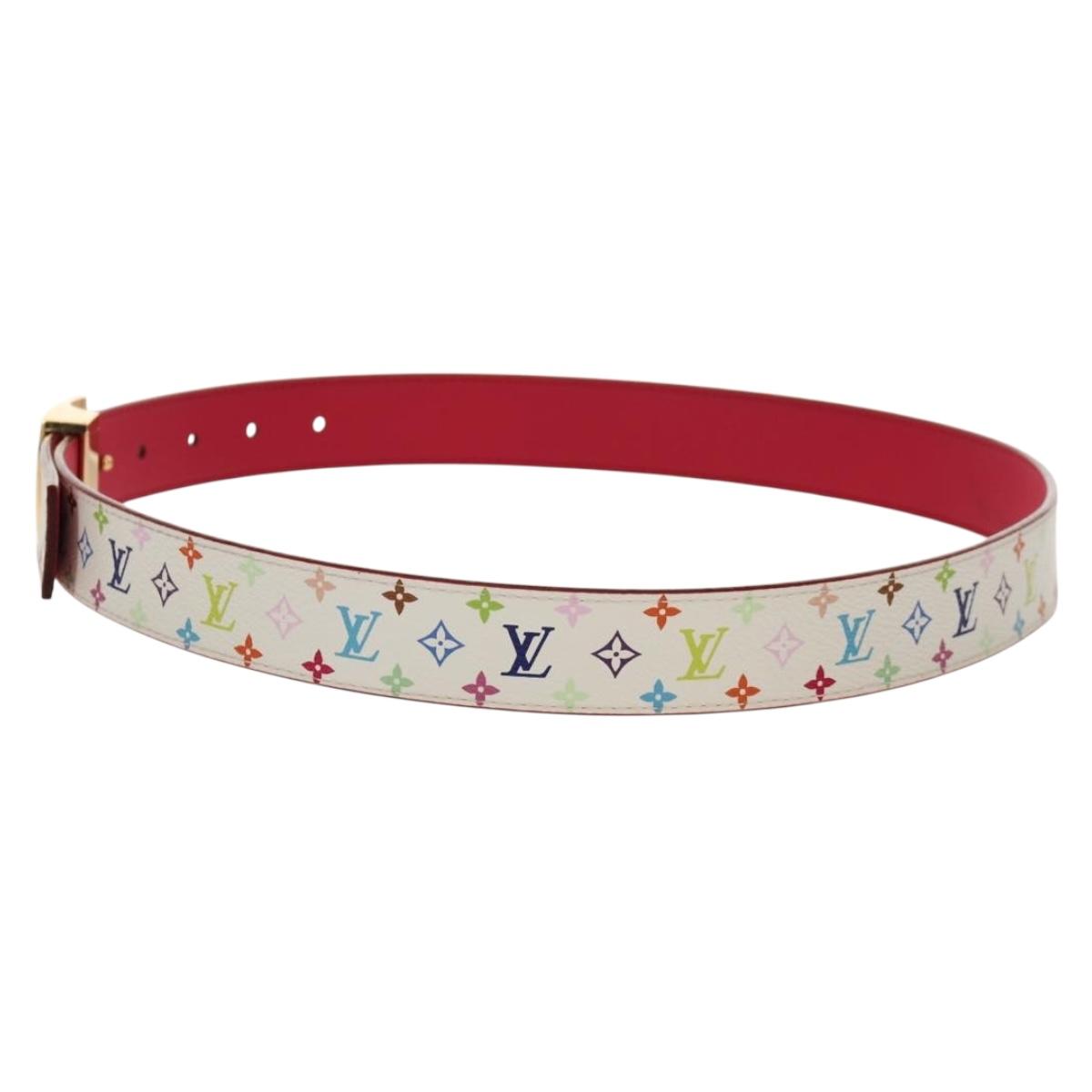 LOUIS VUITTON Multicolor Ceinture Carre Belt White M9682 LV Auth 149716A