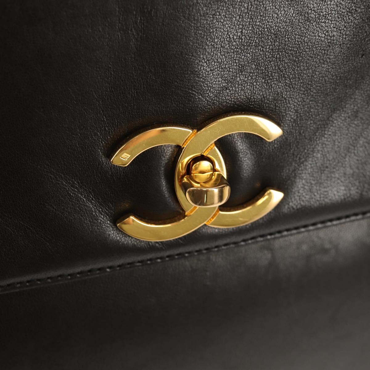 CHANEL Matelasse Big COCO Mark Chain Bag Lamb Skin Black Gold CC Auth 149721