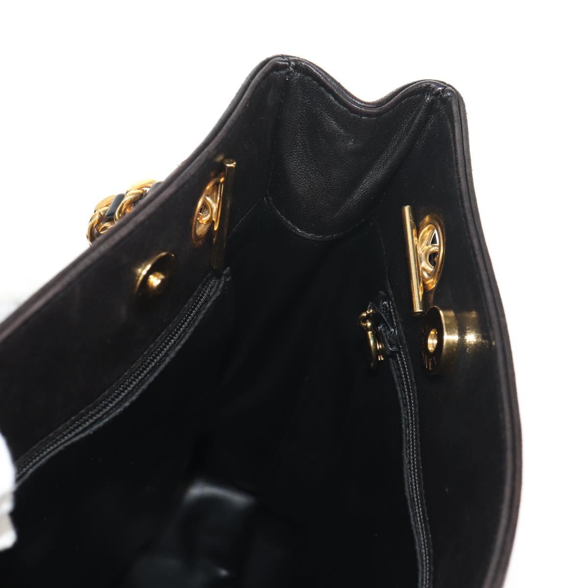 CHANEL Matelasse Big COCO Mark Chain Bag Lamb Skin Black Gold CC Auth 149721