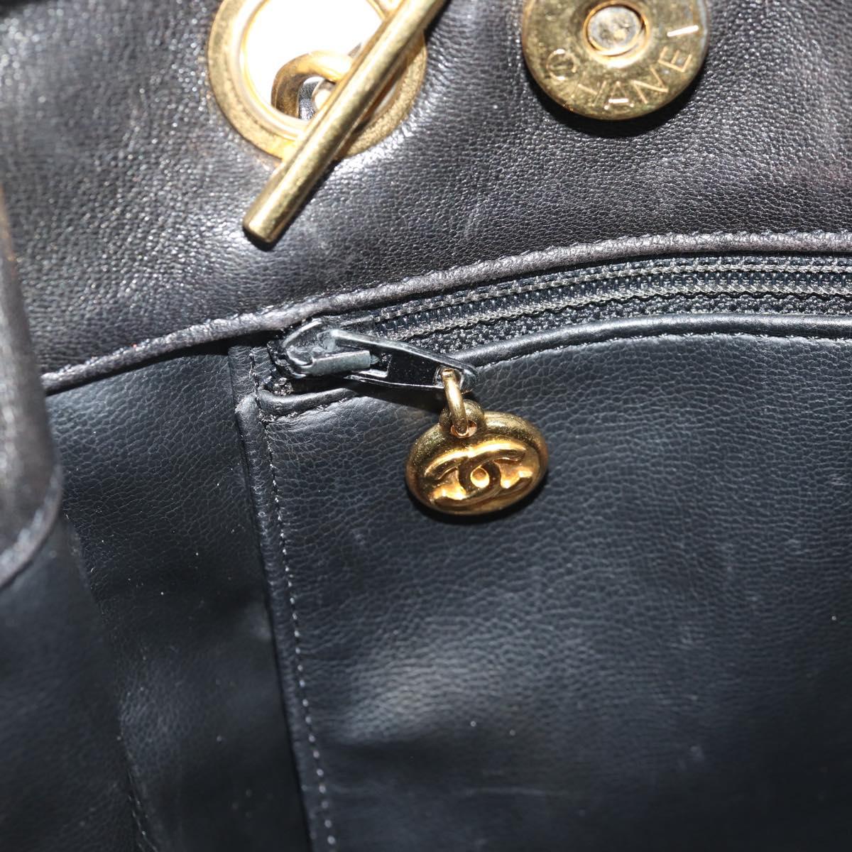 CHANEL Matelasse Big COCO Mark Chain Bag Lamb Skin Black Gold CC Auth 149721