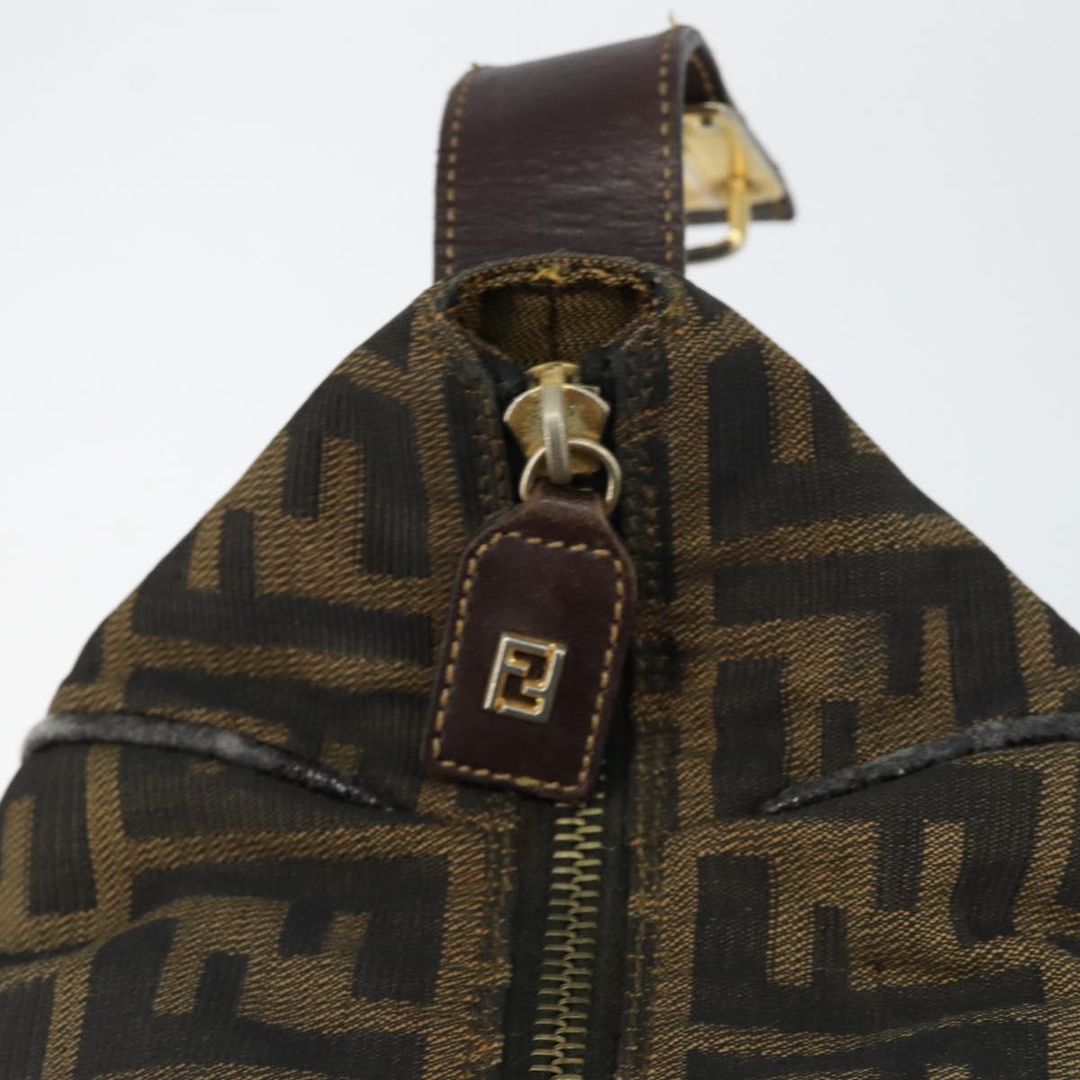 FENDI Zucca Canvas Hand Bag Black Brown gold Auth 149724