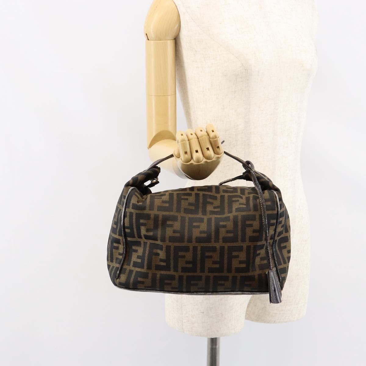 FENDI Zucca Canvas Hand Bag Black Brown gold Auth 149724