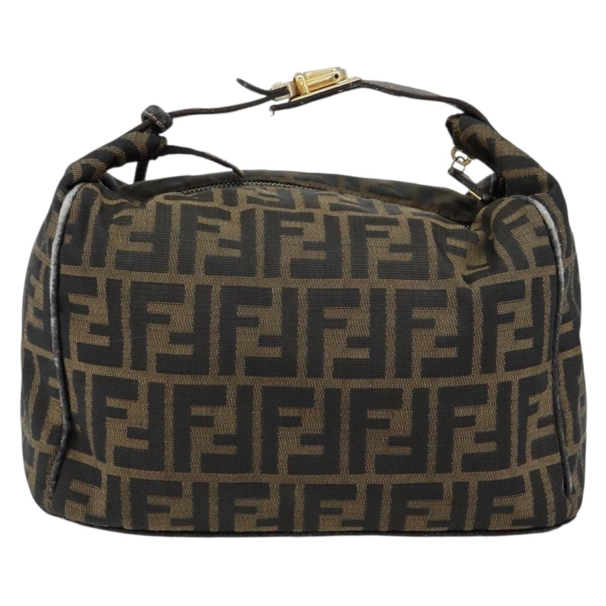 FENDI Zucca Canvas Hand Bag Black Brown gold Auth 149724
