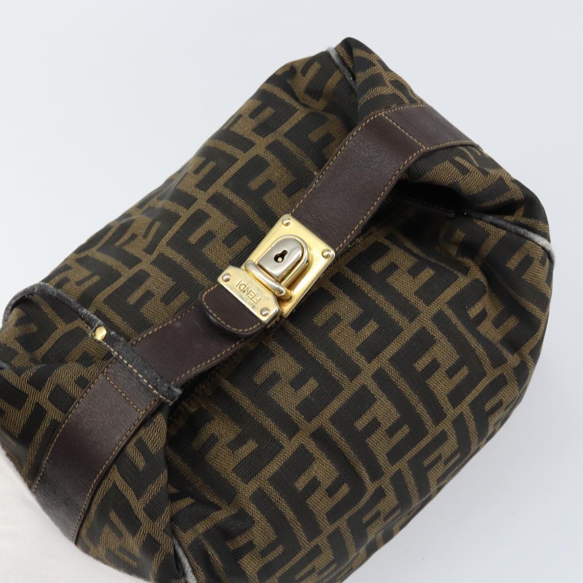 FENDI Zucca Canvas Hand Bag Black Brown gold Auth 149724