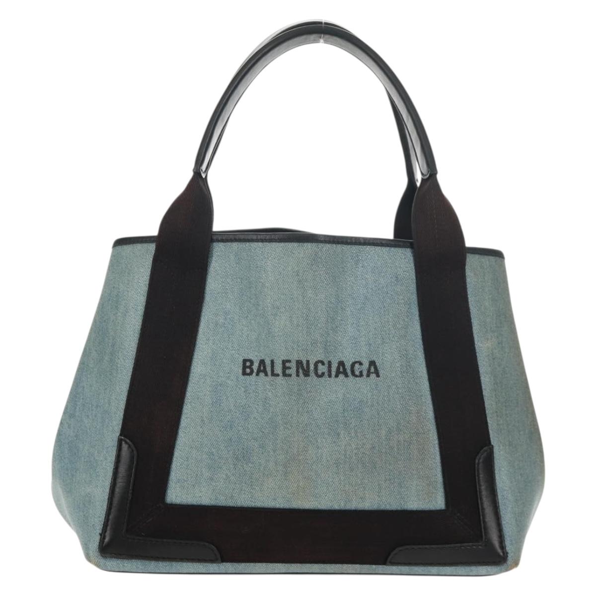 BALENCIAGA Navy Cabas S Hand Bag PVC Leather Blue Silver 339933 Auth 149725