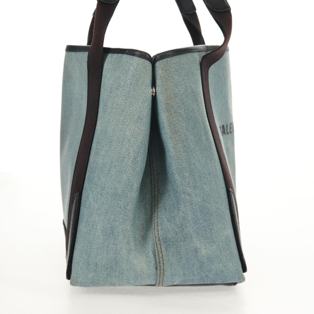 BALENCIAGA Navy Cabas S Hand Bag PVC Leather Blue Silver 339933 Auth 149725