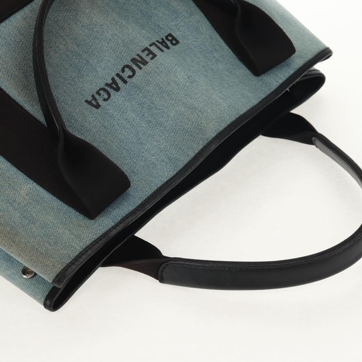 BALENCIAGA Navy Cabas S Hand Bag PVC Leather Blue Silver 339933 Auth 149725