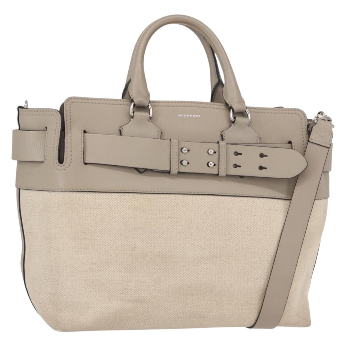 BURBERRY Medium Belt Bag Hand Bag Canvas 2way Beige Silver Auth 149727