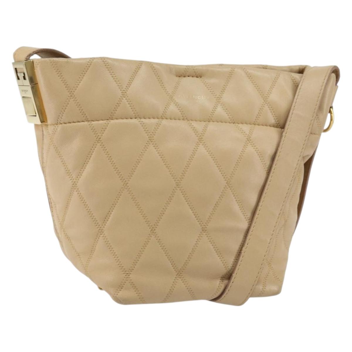 GIVENCHY Shoulder Bag Leather Beige Gold Auth 149731
