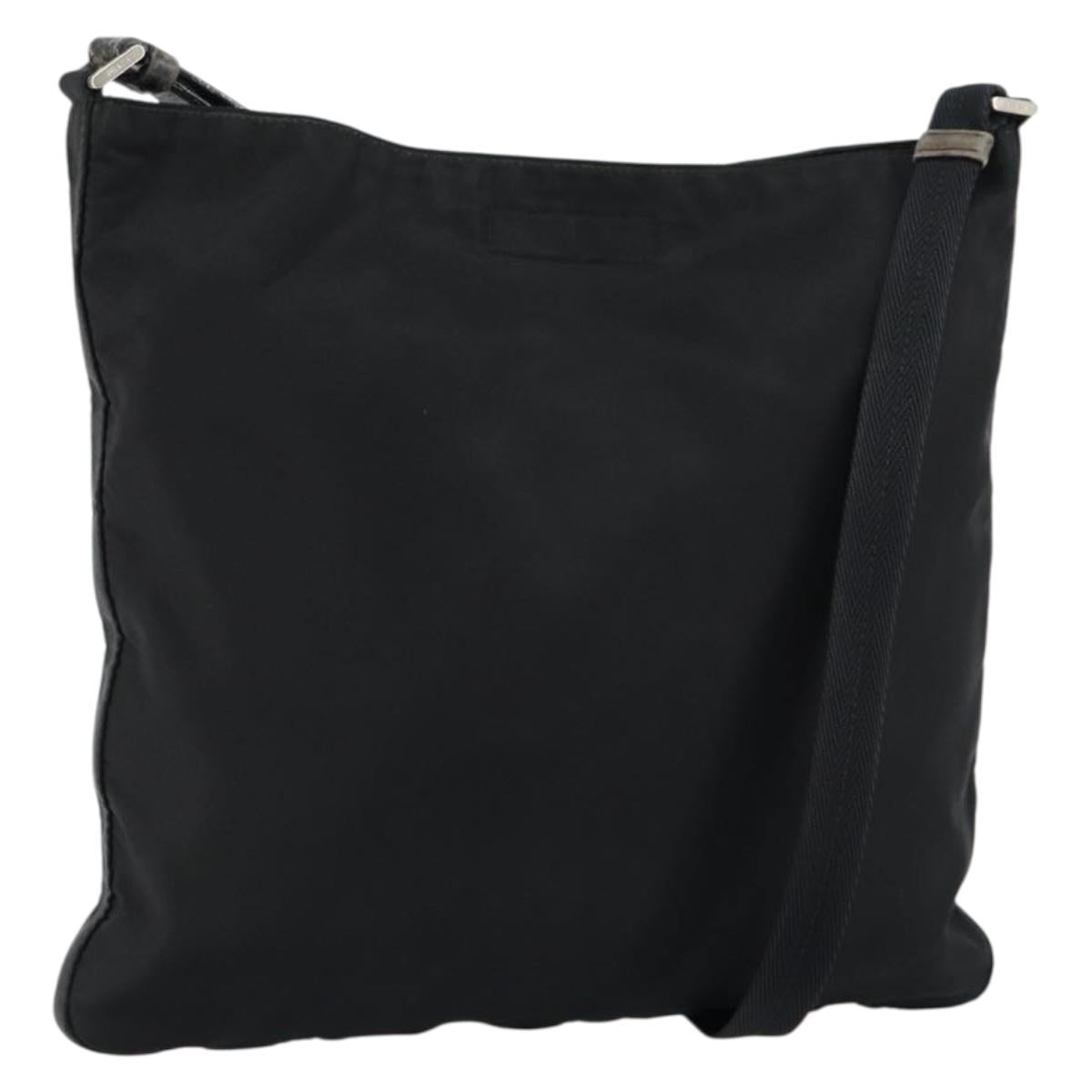 PRADA Shoulder Bag Nylon Black Silver Auth 149732