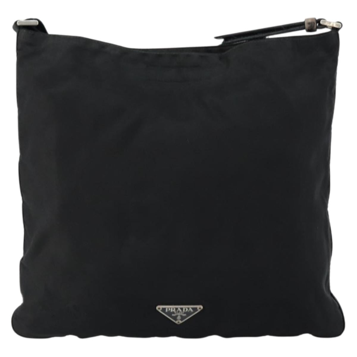 PRADA Shoulder Bag Nylon Black Silver Auth 149732