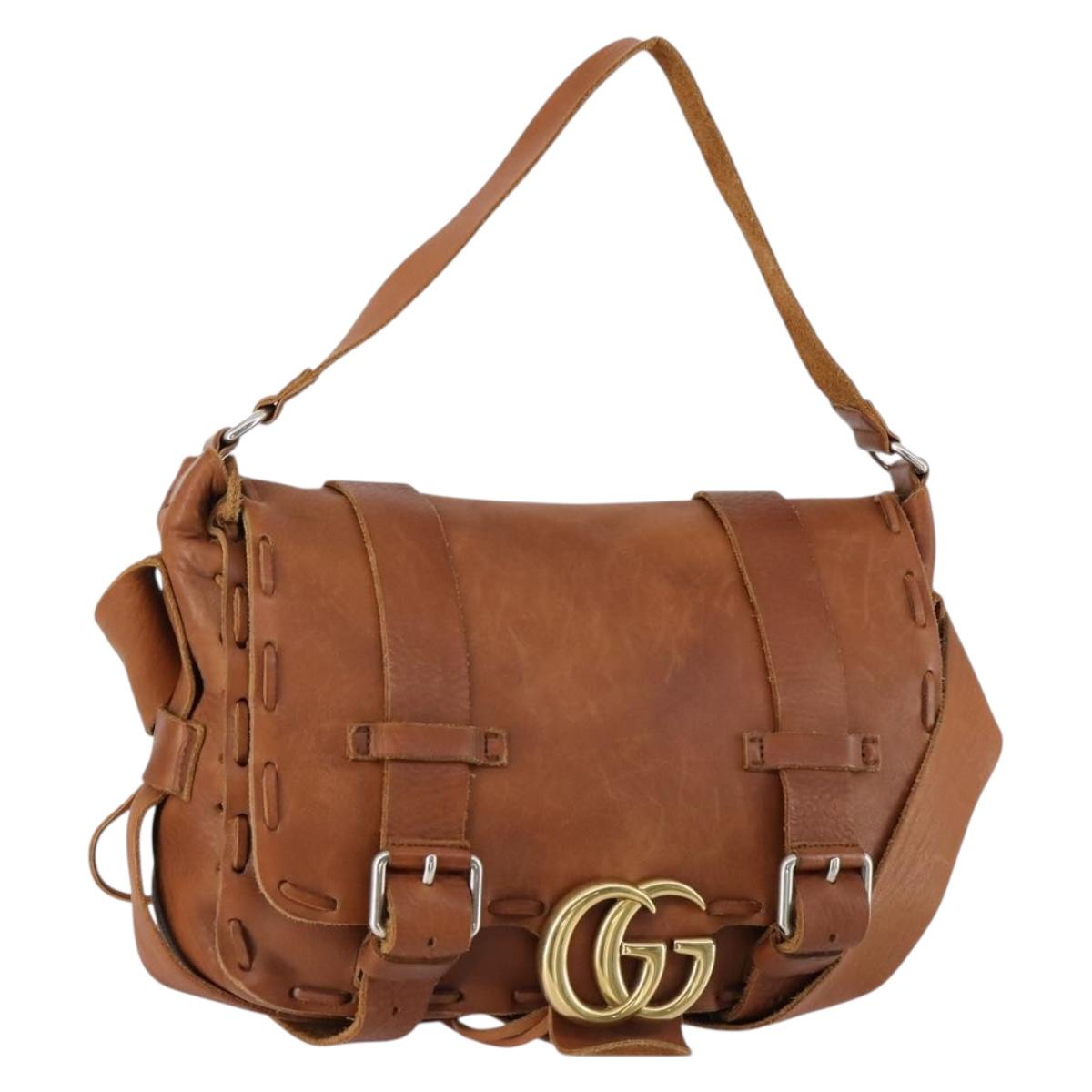 GUCCI GG Marmont Shoulder Bag Leather Brown Gold 414481 Auth 149746