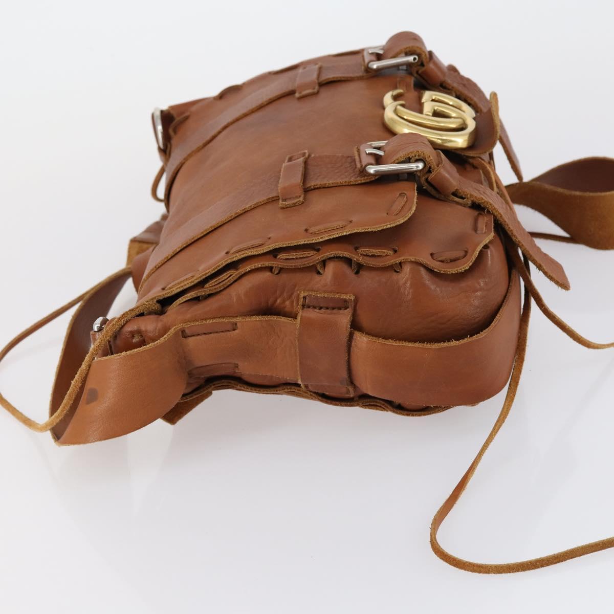 GUCCI GG Marmont Shoulder Bag Leather Brown Gold 414481 Auth 149746