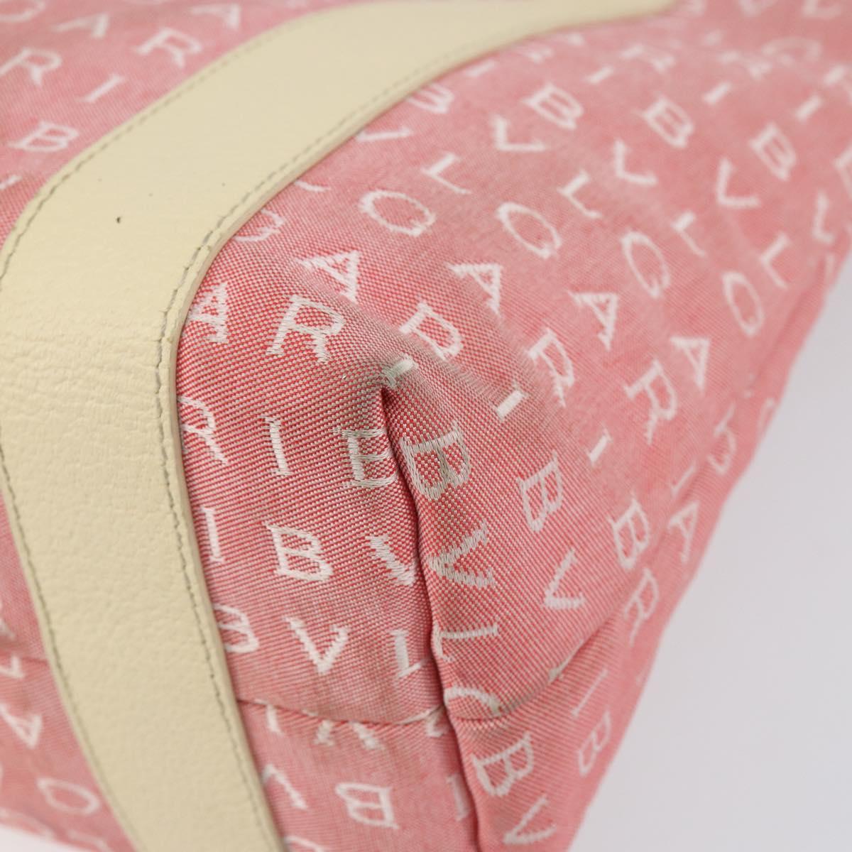 BVLGARI Logo Mania Hand Bag Canvas Pink Silver Auth 149749