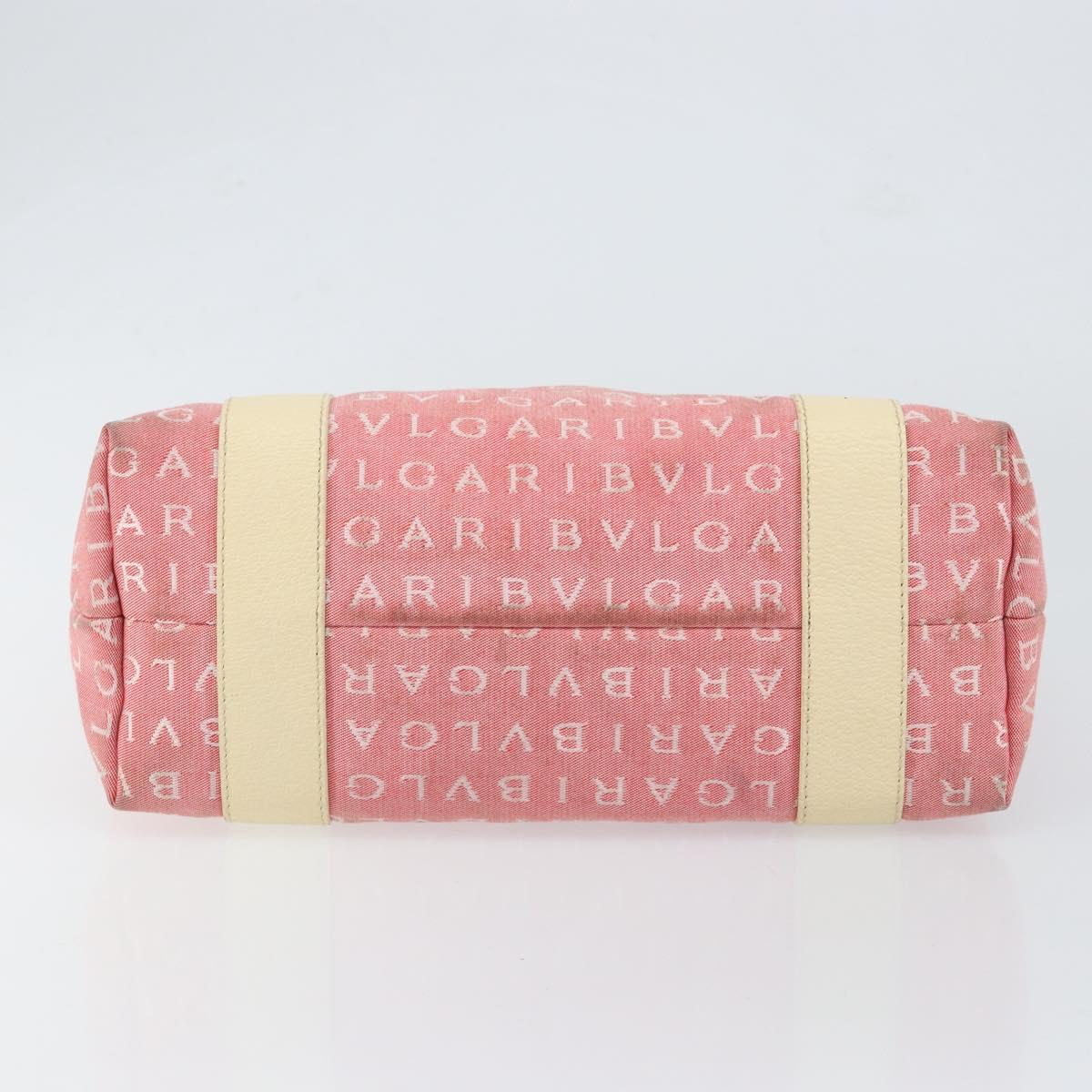 BVLGARI Logo Mania Hand Bag Canvas Pink Silver Auth 149749