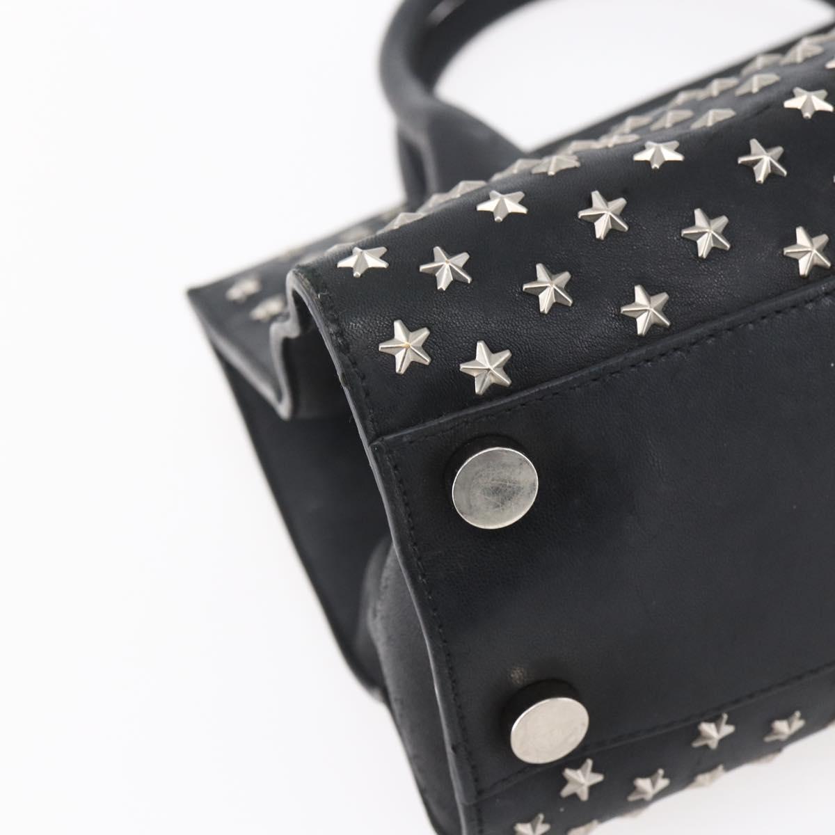 Jimmy Choo Studs Hand Bag Leather Black Silver Auth 149751