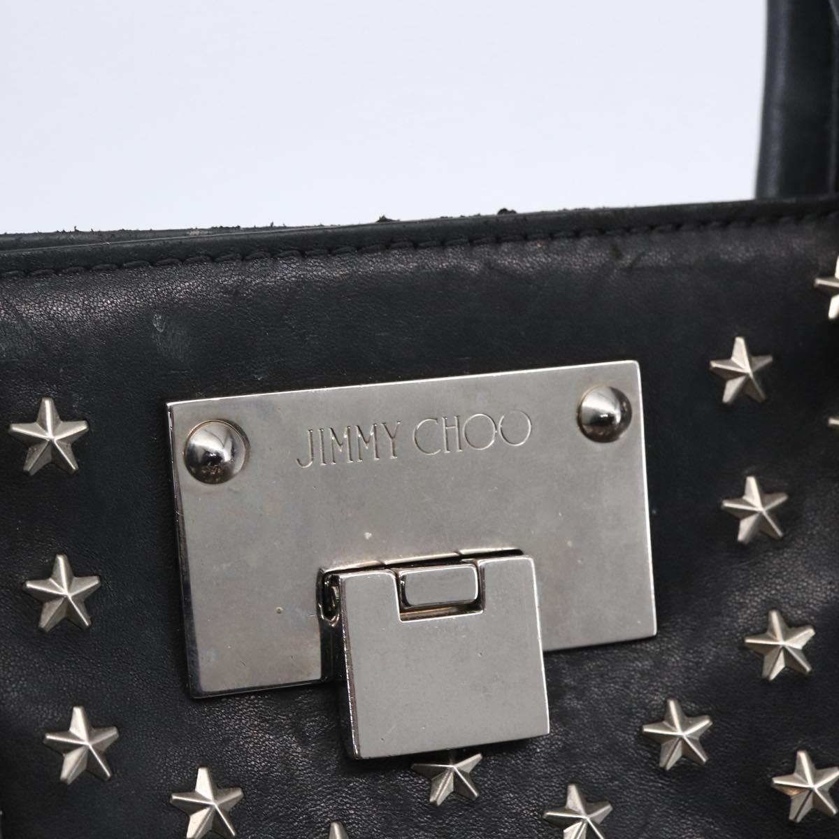 Jimmy Choo Studs Hand Bag Leather Black Silver Auth 149751