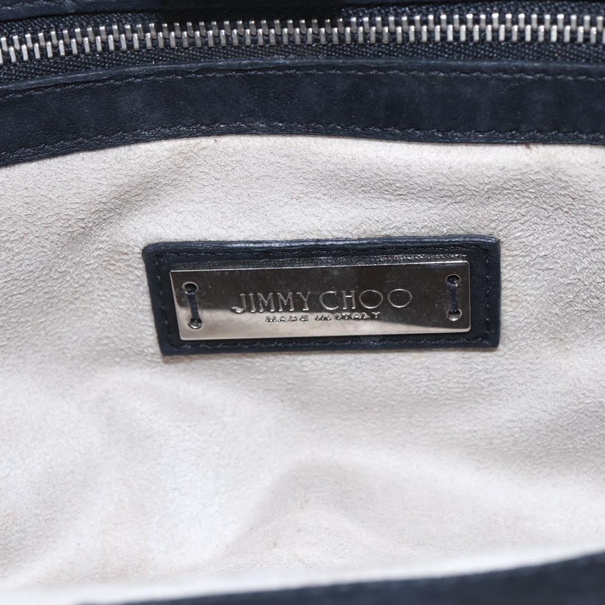 Jimmy Choo Studs Hand Bag Leather Black Silver Auth 149751