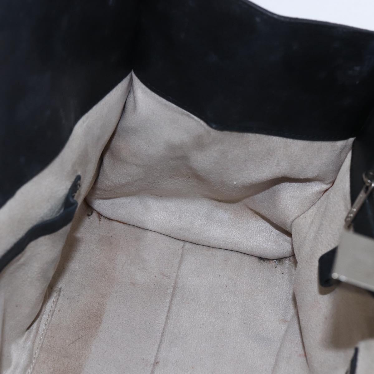 Jimmy Choo Studs Hand Bag Leather Black Silver Auth 149751