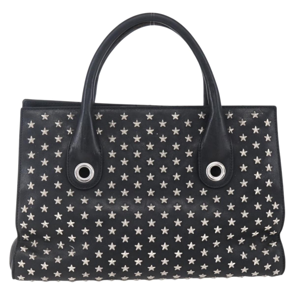 Jimmy Choo Studs Hand Bag Leather Black Silver Auth 149751
