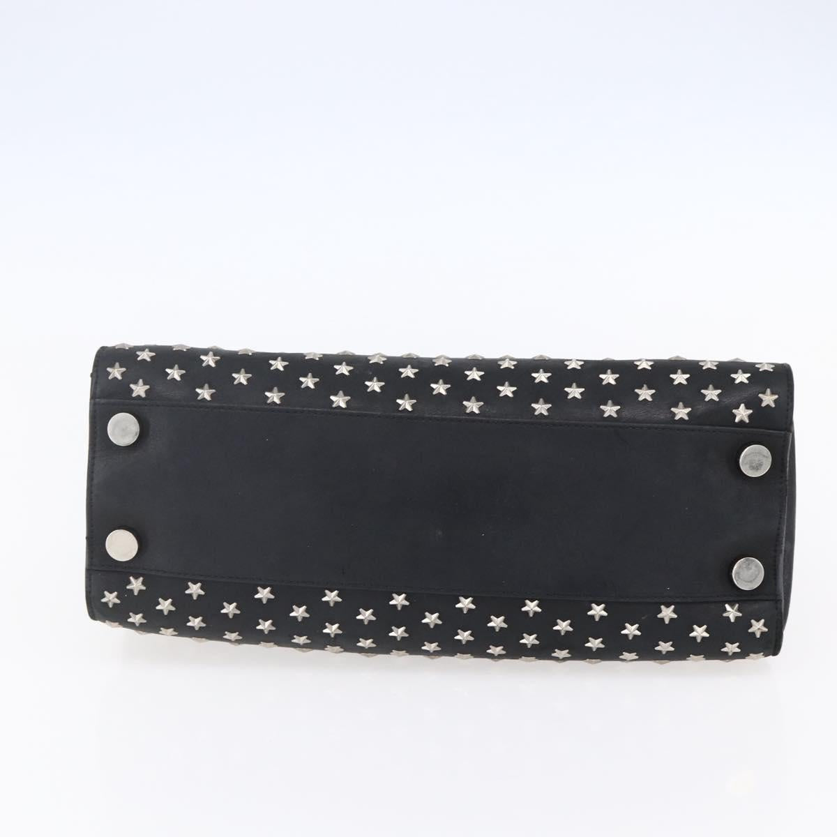 Jimmy Choo Studs Hand Bag Leather Black Silver Auth 149751