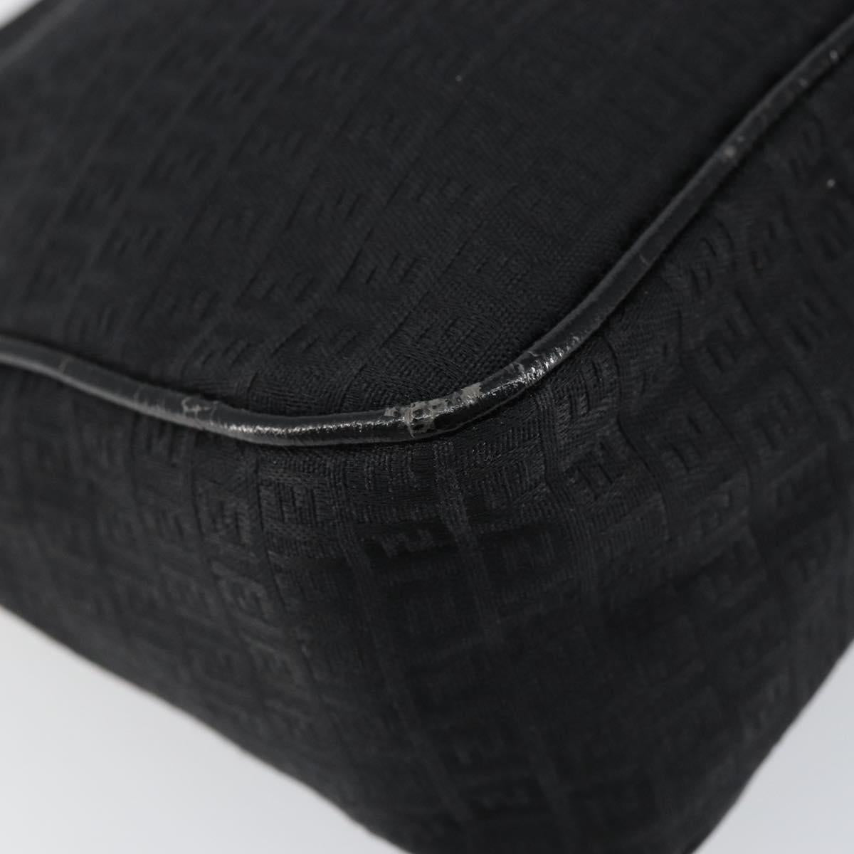 FENDI Zucchino Canvas Shoulder Bag Black Silver Auth 149754